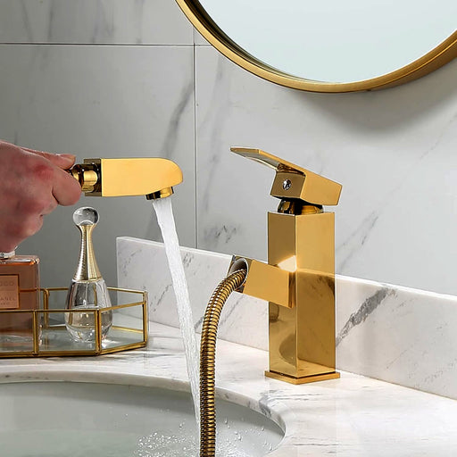 Robinet de salle de bain Doré avec douchette extractible