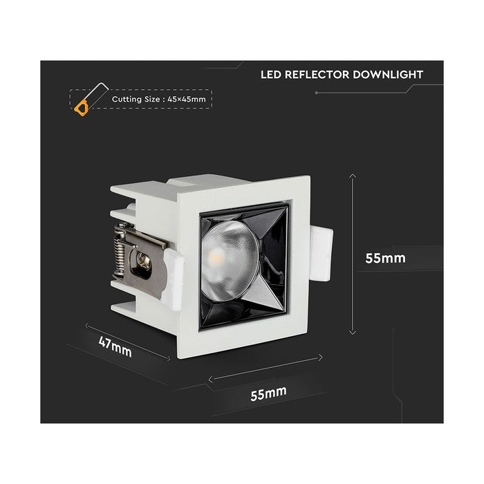 Downlight LED Réflecteur 4W Carré V-TAC – CRI 90