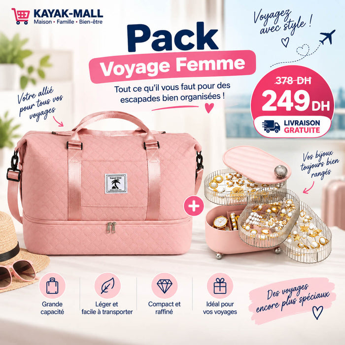 Pack Voyage Femme – Sac de Voyage + Organisateur de Bijoux