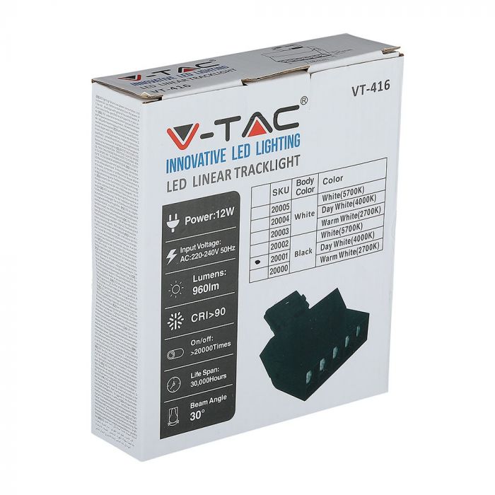 Spot LED Linéaire sur Rail 12W Noir V-TAC – CRI 90