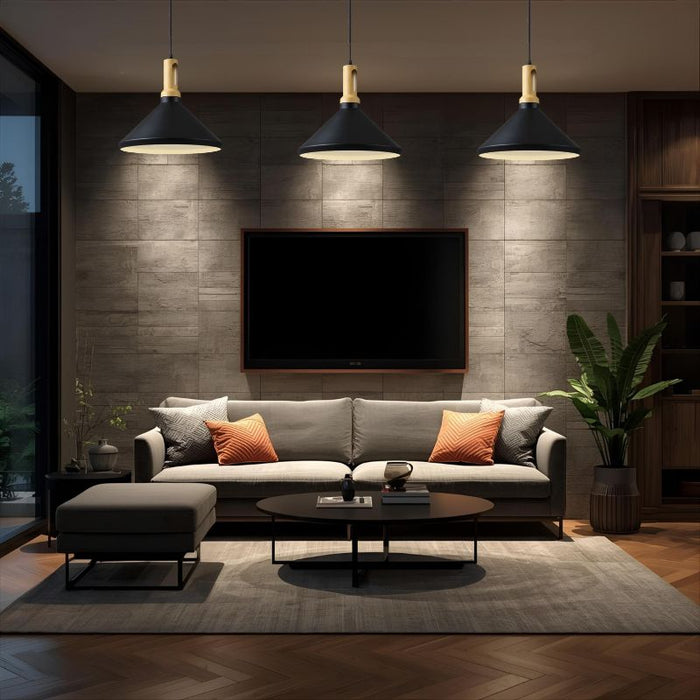 Suspension LED V-TAC Moderne – Abat-jour Noir & Finition Bois