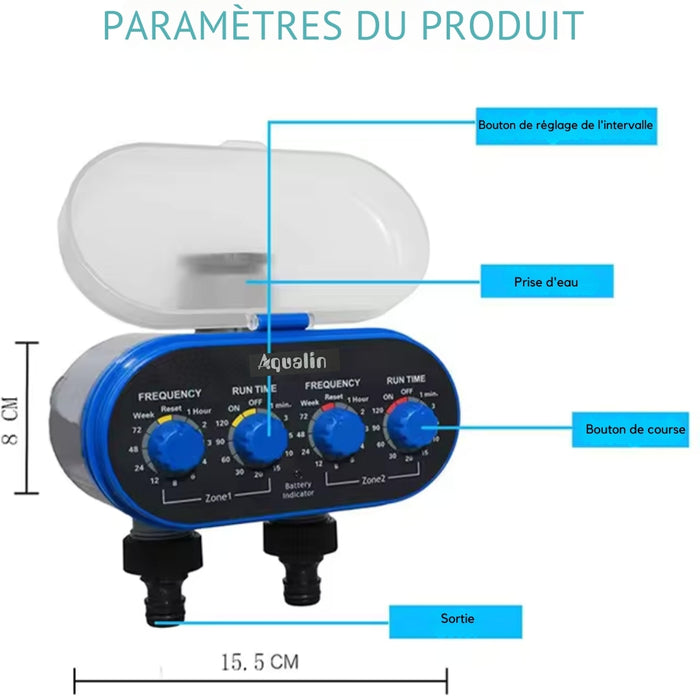 Minuterie d'arrosage LED 2 sorties – Étanche