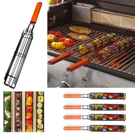 Lot de 4 panier de Barbecue Premium pour grillades avec poignée en bois
