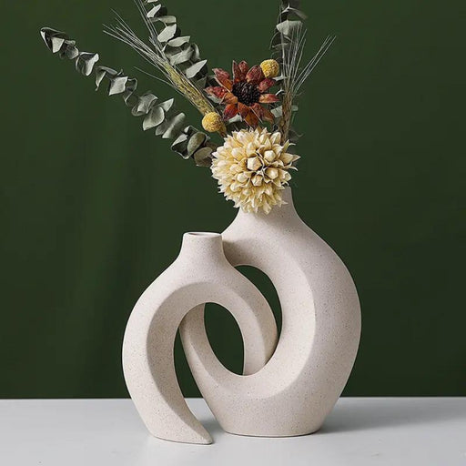 Ensemble 2 Vases Créatifs en Céramique avec Fleurs