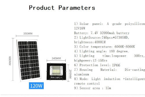 Projecteur LED solaire extérieure - IP67 120 W