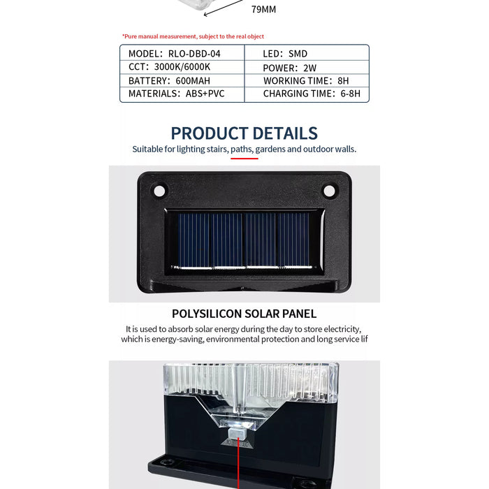 4 x Appliques solaires pour décoration jardin à 2 LED