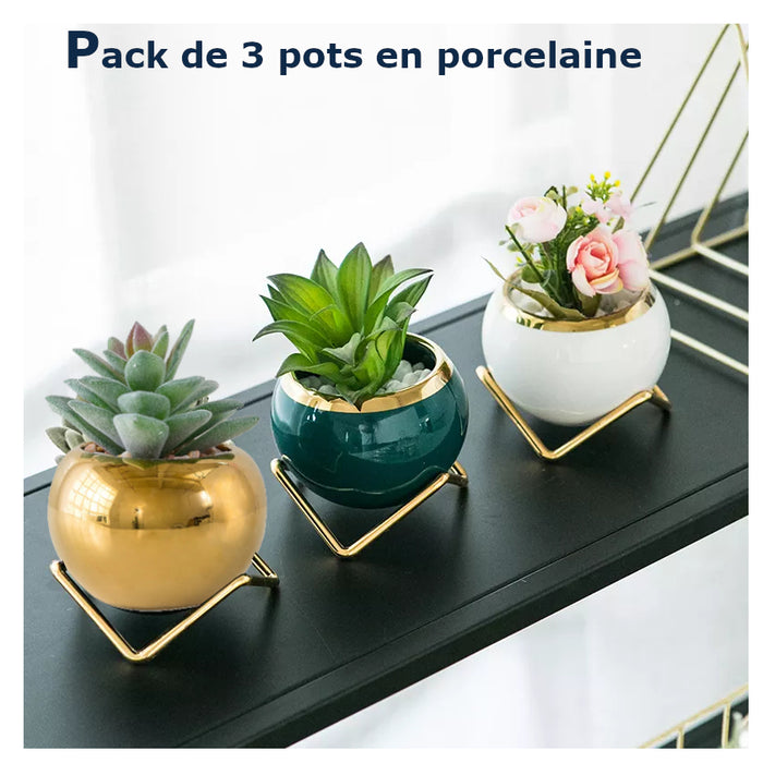 Pack de 3 pots en céramique avec support